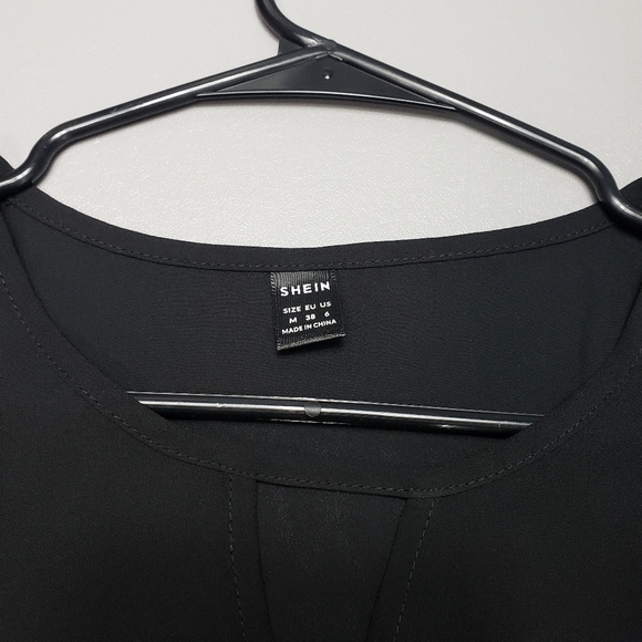 shein sheer basic black key hole short sleeve tshirt women's size M - Picture 4 of 8